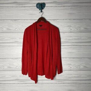Talbots Linen Blend Orangey Red Open Front Long Sleeve Cardigan Sweater Medium